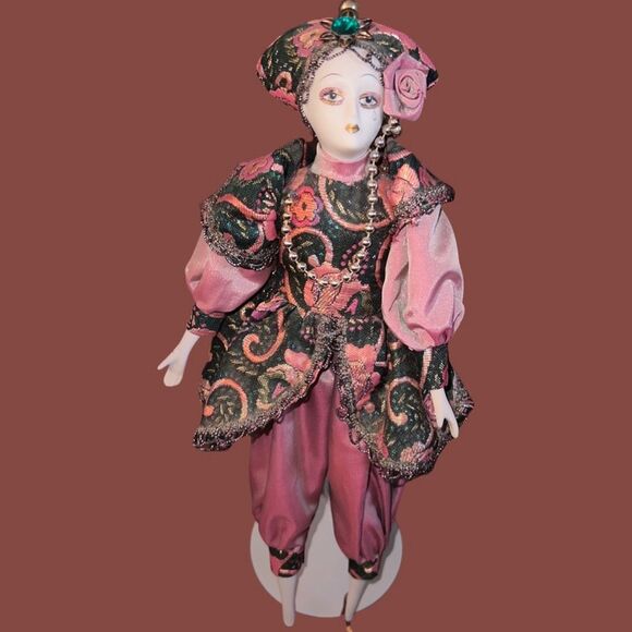 5 Harlequin Porcelain Clown Jester Doll Hands Feet Hand Painted Art W/ Stands 18 - Picture 10 of 16